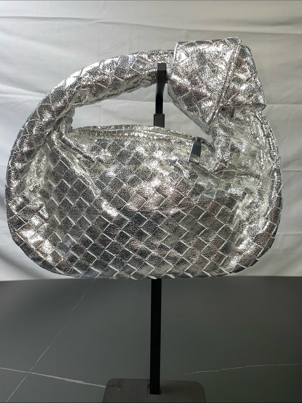 SILVER METALLIC LOOK WOVEN KNOTTED MINI HOBO BAG FTL-09-131